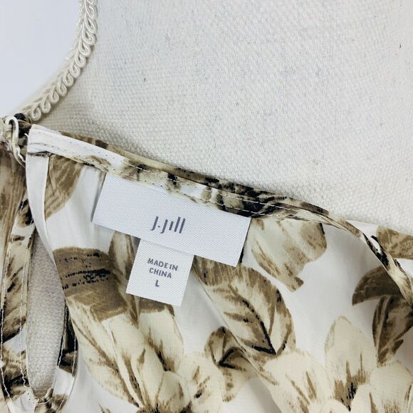 J. Jill Blouse Short Sleeve Floral Print Sepia Scoop Neck Keyhole Size Large - Picture 5 of 7